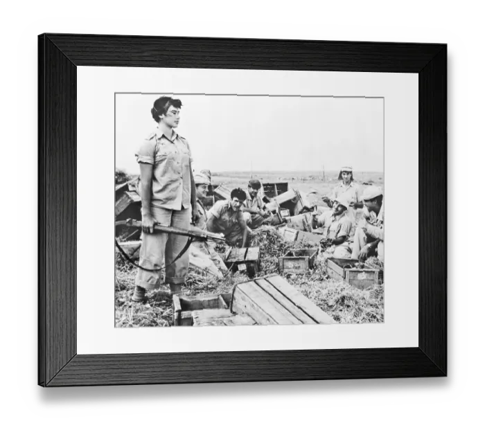 Framed Print : Girl Standing Holding Rifle W / Farmers