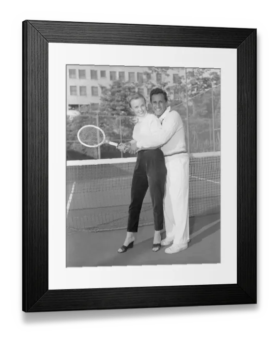 Framed Print : Pancho Segura Giving Tennis Lessons to Ann Baker Framed Print : Pancho Segura Giving Tennis Lessons to Ann Baker