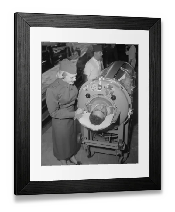 Framed Print : Transport of Patient in Iron Lung Framed Print : Transport of Patient in Iron Lung