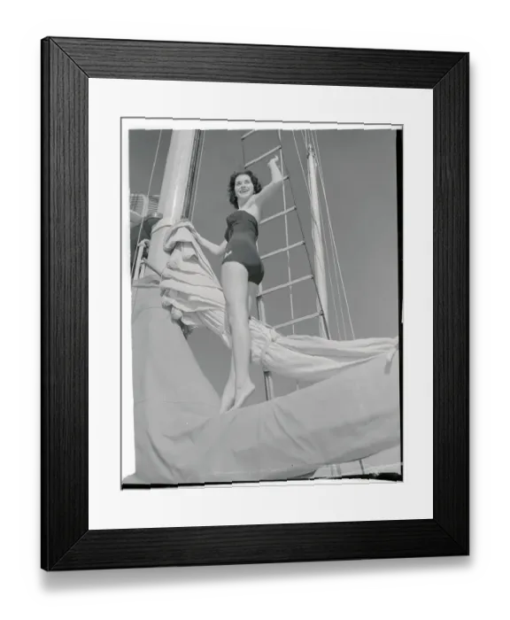 Framed Print : Joan Rawlings Waving on Boat Framed Print : Joan Rawlings Waving on Boat