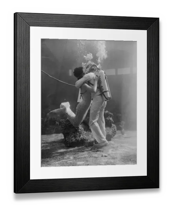 Framed Print : Frogman Kissing Mermaid Framed Print : Frogman Kissing Mermaid