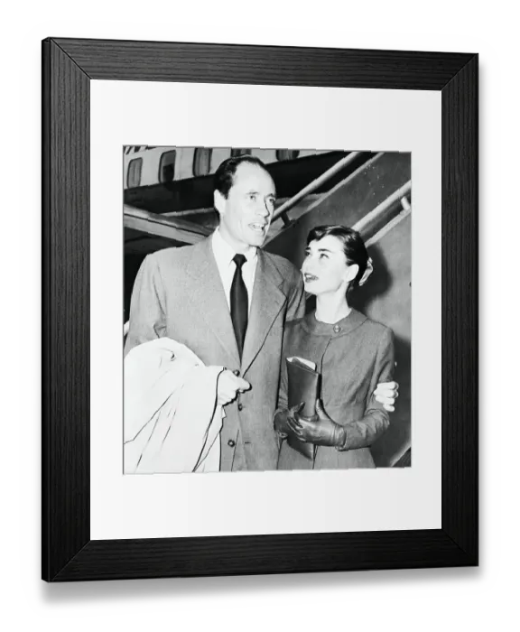 Framed Print : Audrey Hepburn and Mel Ferrer Near Airplane Framed Print : Audrey Hepburn and Mel Ferrer Near Airplane