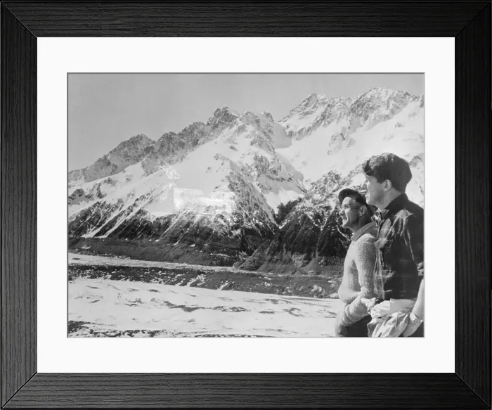 Framed Print : Edmund Hillary and Associate Near Mountainside Framed Print : Edmund Hillary and Associate Near Mountainside