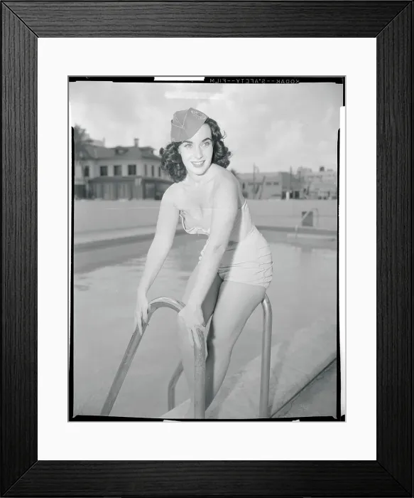 Framed Print : Mona Sawyer Smiling by the Pool