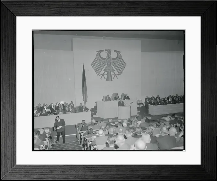 Framed Print : Ludwig Erhard Addressing the West German Bundestag