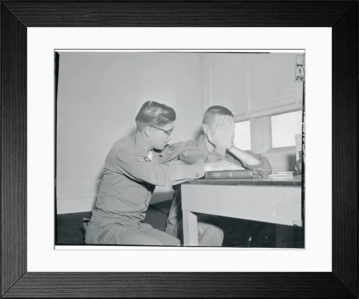 Framed Print : Francis Landry Comforting a Fellow Airman Framed Print : Francis Landry Comforting a Fellow Airman