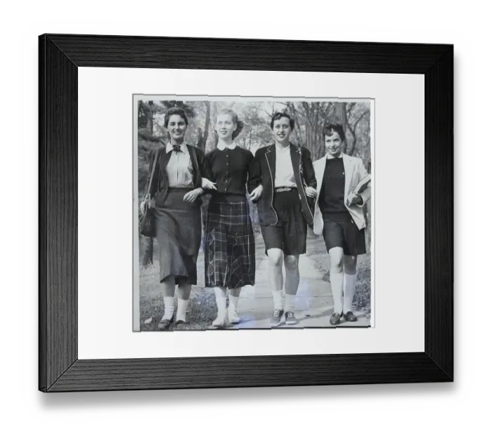 Framed Print : Women Standing In Shorts, Skirts Framed Print : Women Standing In Shorts, Skirts