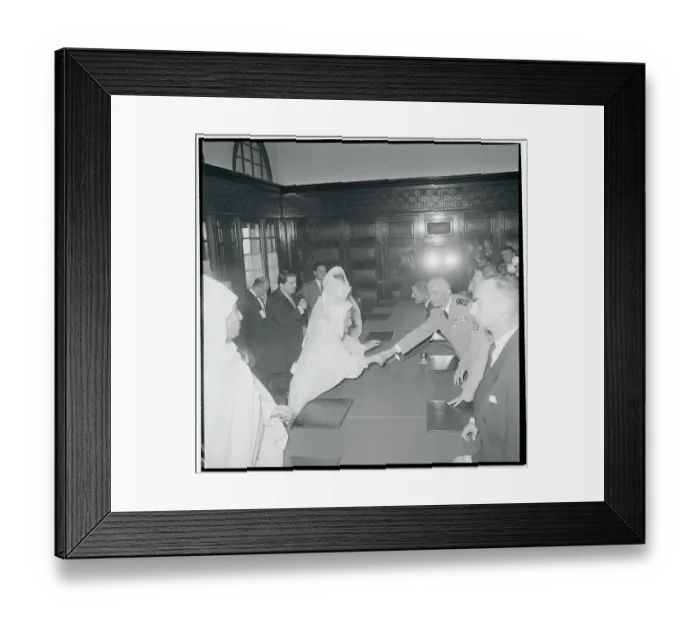 Framed Print : Pierre Boyer de la Tour Shaking Hands with Pasha Hadj Moh Sbihi