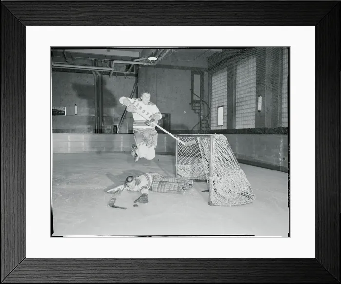 Framed Print : Ron Murphy Leaping over Lorne Worsley Framed Print : Ron Murphy Leaping over Lorne Worsley