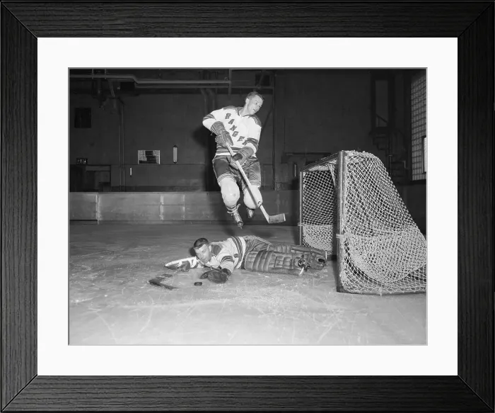 Framed Print : Ron Murphy Jumping over Gump Worsley Framed Print : Ron Murphy Jumping over Gump Worsley
