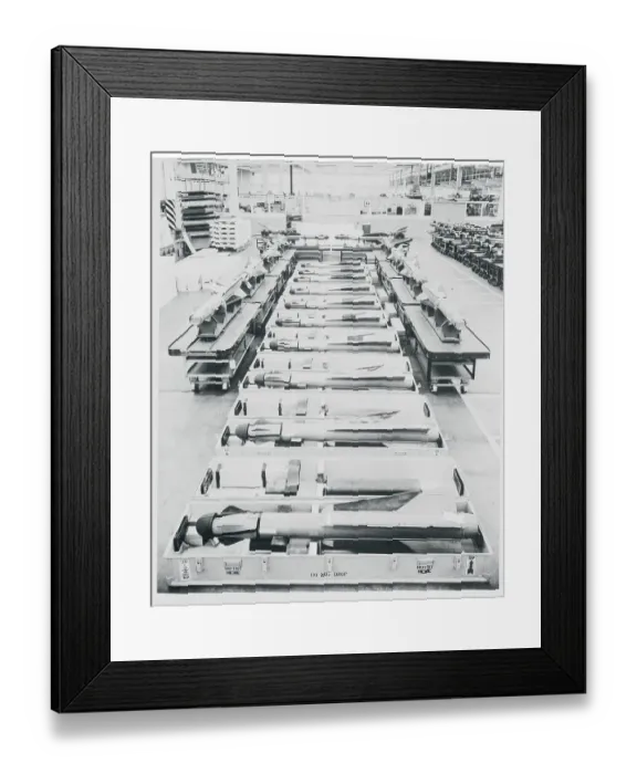 Framed Print : Guided Missiles Awaiting Shipment at Plant Framed Print : Guided Missiles Awaiting Shipment at Plant