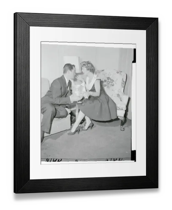 Framed Print : Betty Garrett and Husband Talking on Couch Framed Print : Betty Garrett and Husband Talking on Couch
