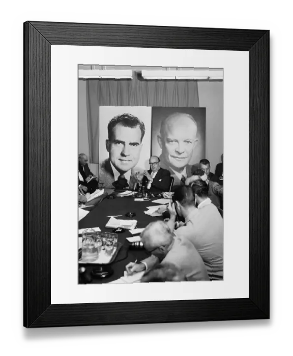 Framed Print : Eisenhower, Nixon, and Hall Making Announcement Framed Print : Eisenhower, Nixon, and Hall Making Announcement