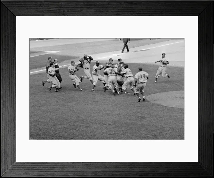 Framed Print : 1955 Dodgers Rushing the Mound After Series Win
