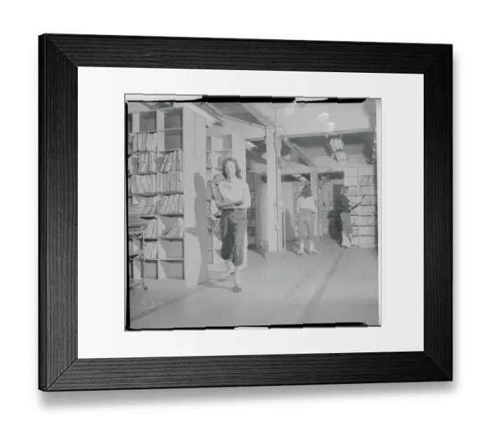 Framed Print : File Clerks Wearing Roller Skates Framed Print : File Clerks Wearing Roller Skates