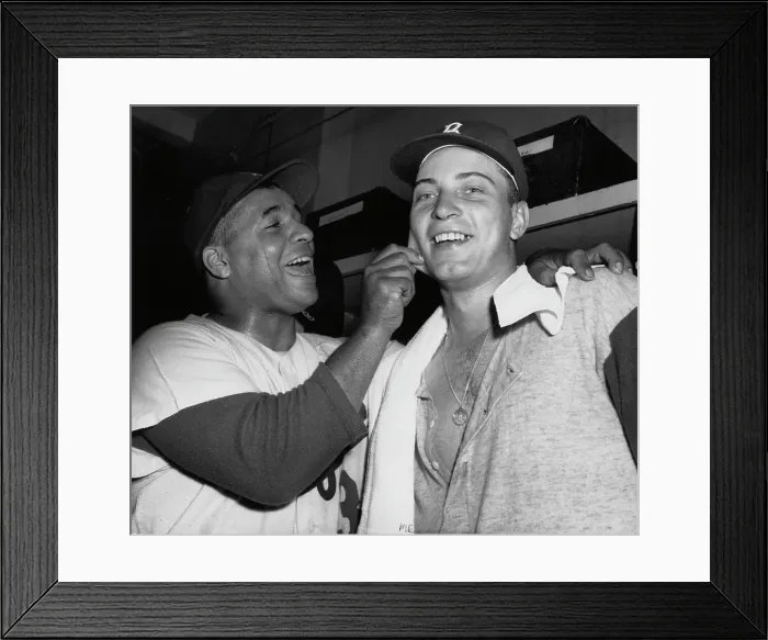 Framed Print : Roy Campanella Pinches J.Podres Cheek Framed Print : Roy Campanella Pinches J.Podres Cheek