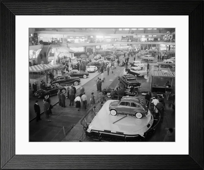 Framed Print : People Viewing Cars on Display Framed Print : People Viewing Cars on Display