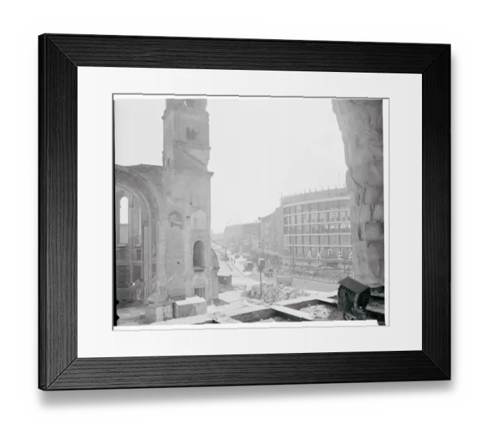 Framed Print : View of Lettering Being Placed on Department Store Framed Print : View of Lettering Being Placed on Department Store