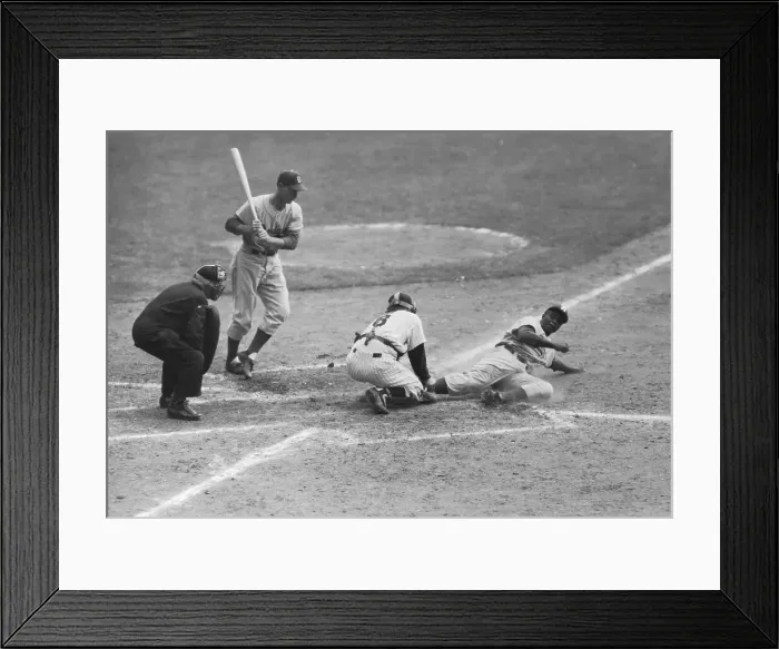 Framed Print : Jackie Robinson Sliding Home During 1955 World Series