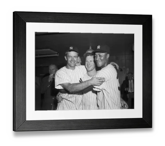Framed Print : Joe Collins and Elston Howard Embracing Whitey Ford