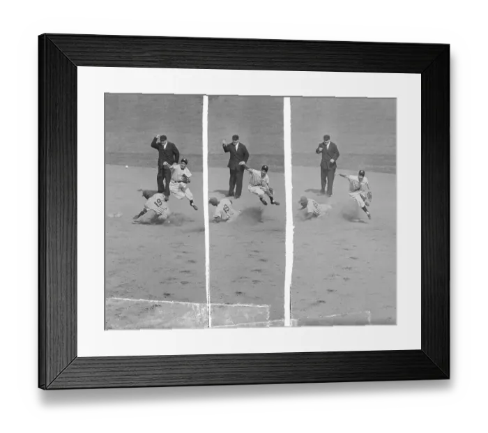 Framed Print : Phil Rizzuto Leaping over Jim Gilliam