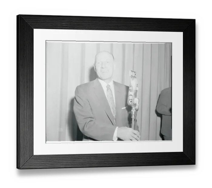 Framed Print : Leo Durocher Speaking into a Microphone Framed Print : Leo Durocher Speaking into a Microphone