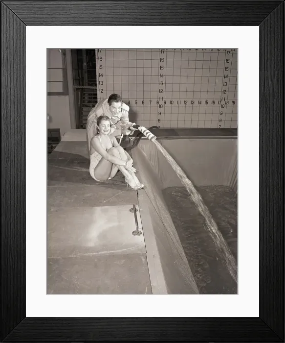 Framed Print : Esther Williams and Milton Berle Filling Pool Framed Print : Esther Williams and Milton Berle Filling Pool
