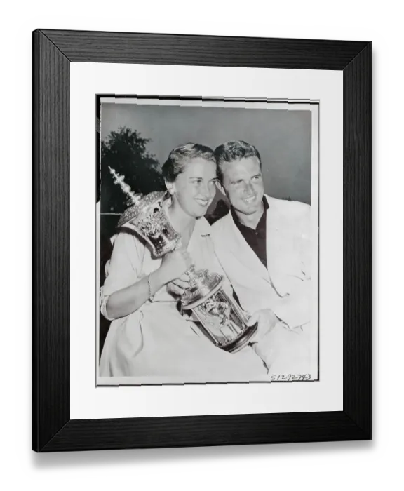 Framed Print : Harvie and Susan Ward Holding Golf Trophy Framed Print : Harvie and Susan Ward Holding Golf Trophy