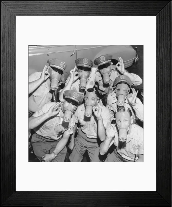 Framed Print : Motorcycle Messengers Wearing Gas Masks