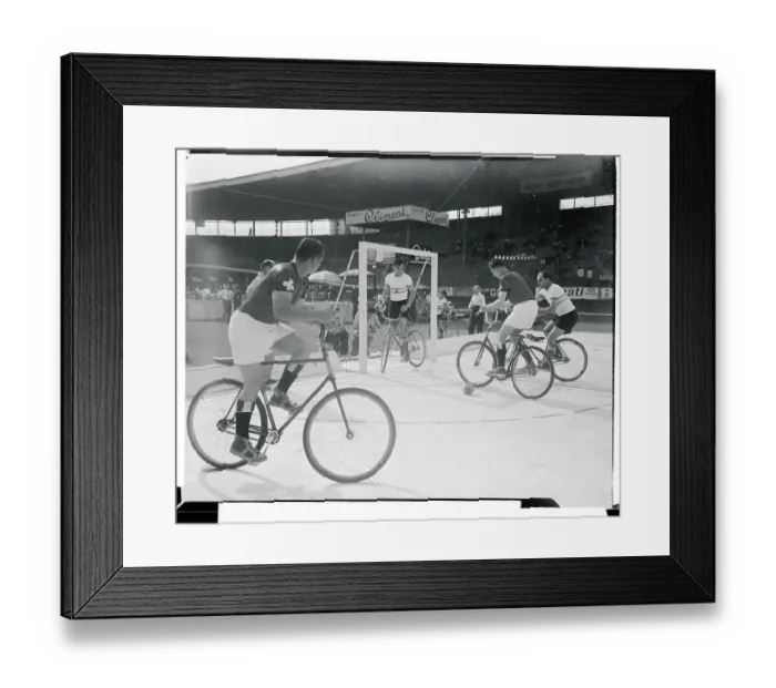 Framed Print : Football Cyclist at Net Framed Print : Football Cyclist at Net