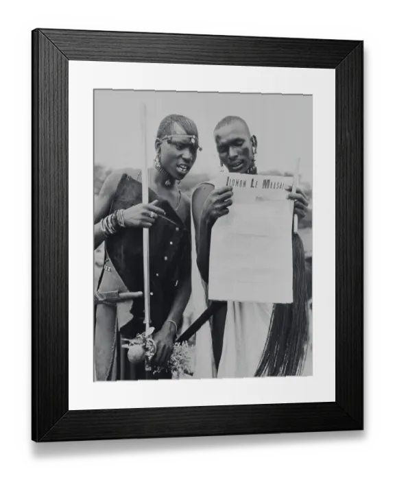 Framed Print : Masai Natives Holding Their Initial Newspaper Framed Print : Masai Natives Holding Their Initial Newspaper
