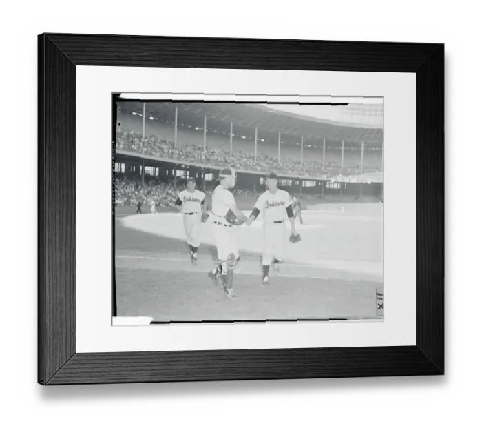 Framed Print : Herb Score Shaking Hands with Jim Hegan Framed Print : Herb Score Shaking Hands with Jim Hegan