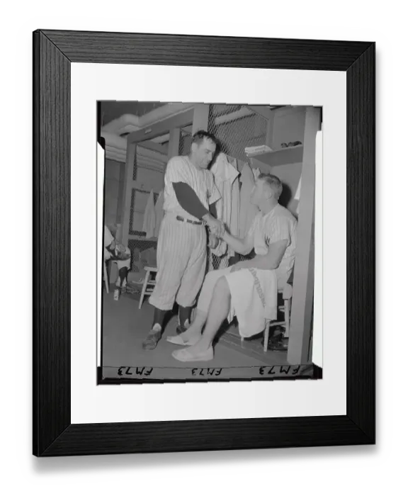 Framed Print : Mickey Mantle and Yogi Berra Shaking Hands in Locker Room Framed Print : Mickey Mantle and Yogi Berra Shaking Hands in Locker Room