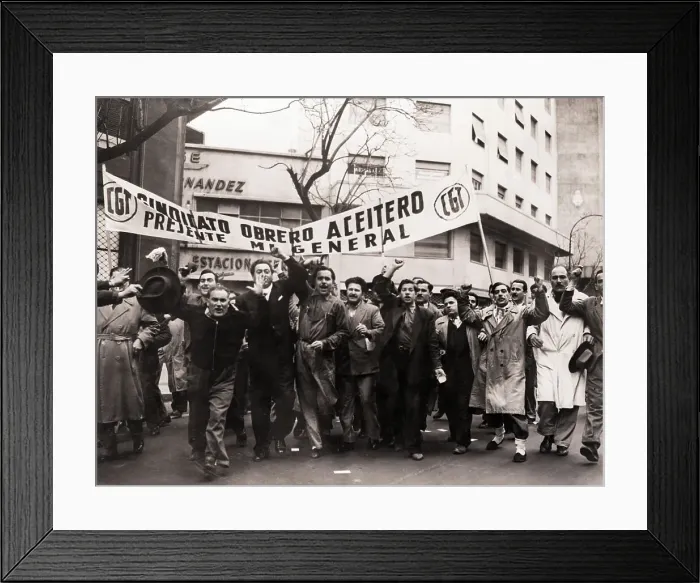 Framed Print : Workers Carry Banner and March in Street Framed Print : Workers Carry Banner and March in Street