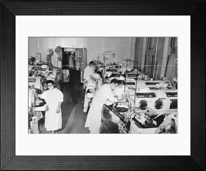 Framed Print : Hospital Workers in Room with Iron Lungs Framed Print : Hospital Workers in Room with Iron Lungs