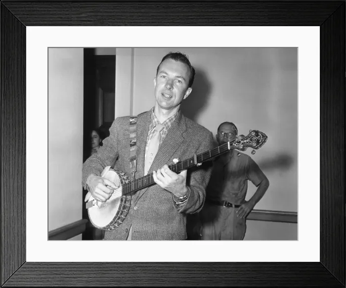 Framed Print : Musician Pete Seeger Playing Banjo