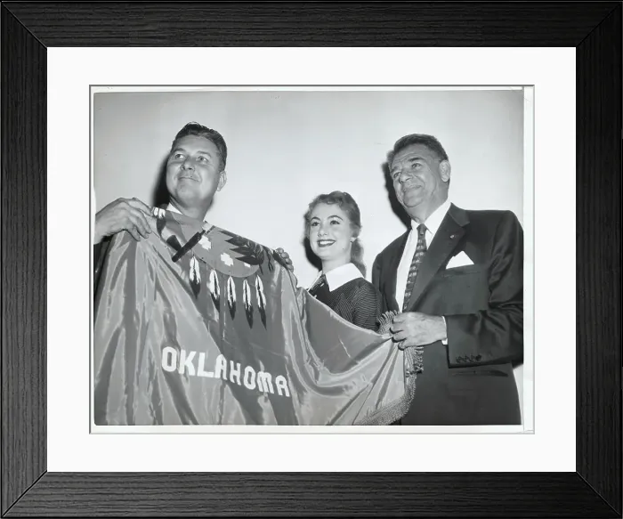 Framed Print : Governor and Performers Holding Oklahoma Flag