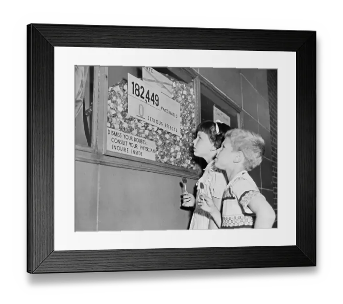 Framed Print : Youngsters Gazing up at Inoculation Statistics Display in Hallway