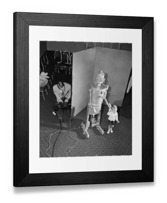 Framed Print : Child Holding Hands with Robot Invention Framed Print : Child Holding Hands with Robot Invention