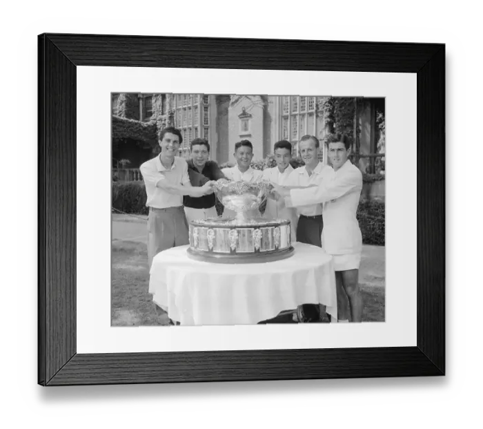 Framed Print : Davis Cup Competitors Posing with Trophy Framed Print : Davis Cup Competitors Posing with Trophy