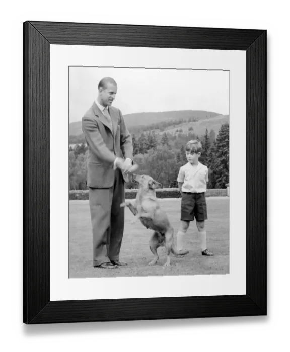 Framed Print : Duke of Edinburgh Playing with His Dog