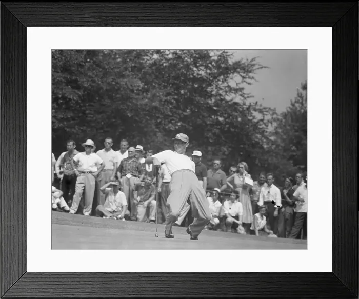 Framed Print : Golfer Cary Middlecoff Bends Backward While Watching Putt Framed Print : Golfer Cary Middlecoff Bends Backward While Watching Putt