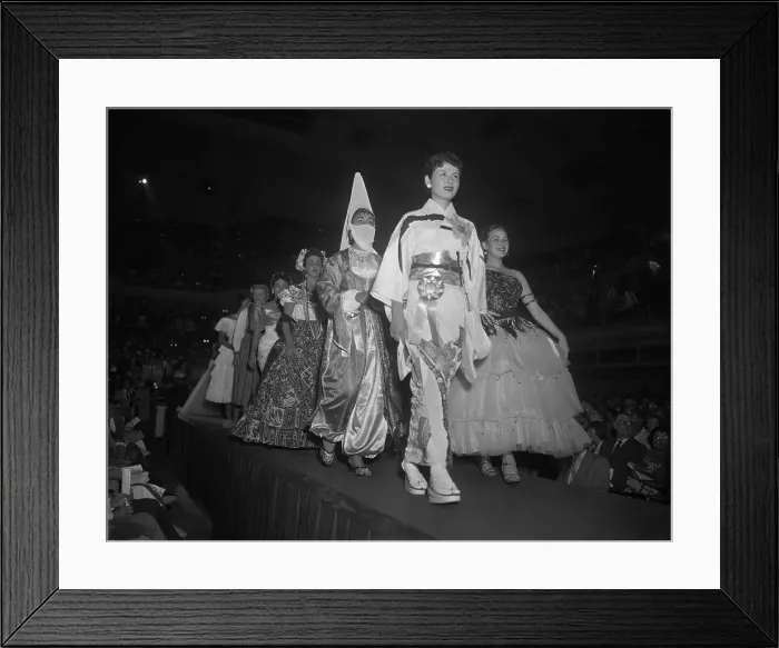 Framed Print : Miss Universe Contestants Modeling Native Costumes Framed Print : Miss Universe Contestants Modeling Native Costumes
