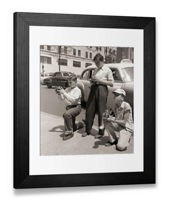 Framed Print : Three Young Boys Photographing Framed Print : Three Young Boys Photographing
