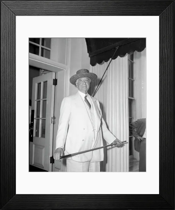 Framed Print : Bernard Baruch Holding a Cane