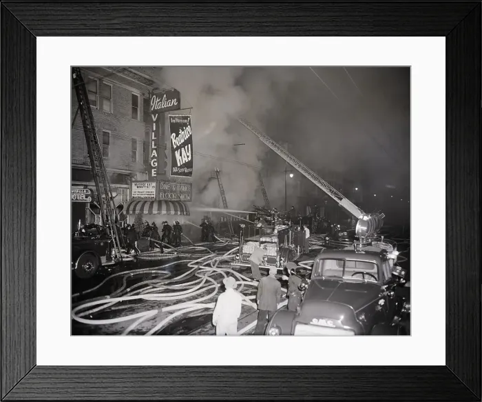 Framed Print : Firefighters Battle Building Fire Framed Print : Firefighters Battle Building Fire