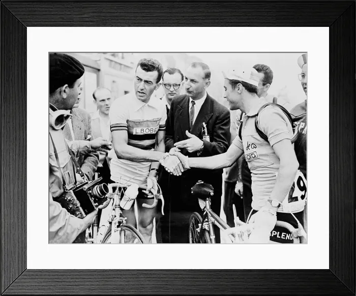 Framed Print : Louison Bobet Shaking Hands with Miguel Poblet Framed Print : Louison Bobet Shaking Hands with Miguel Poblet