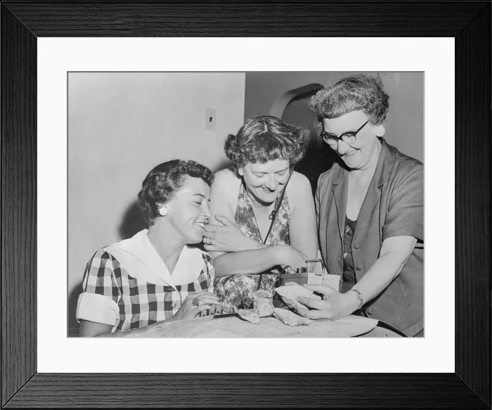 Framed Print : Women Testing Rocks with a Geiger Counter Framed Print : Women Testing Rocks with a Geiger Counter