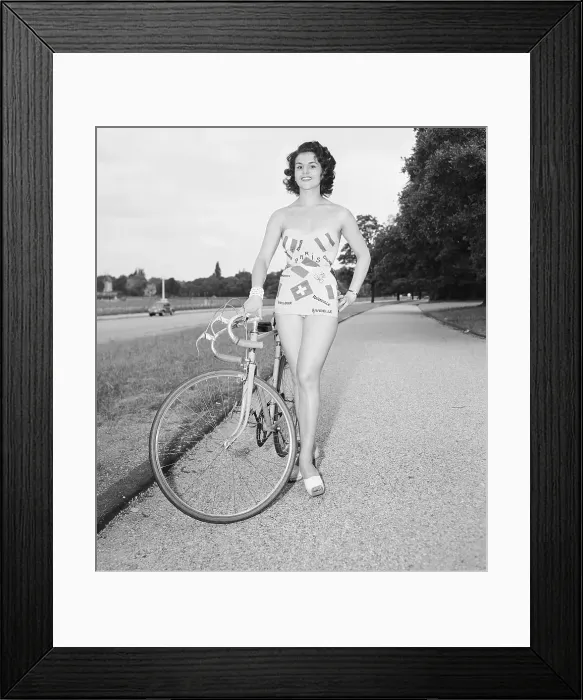 Framed Print : Beauty Contestant with Bicycle Framed Print : Beauty Contestant with Bicycle