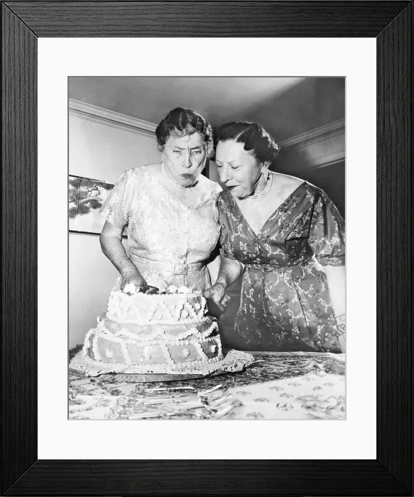 Framed Print : Helen Keller and Friend with Birthday Cake Framed Print : Helen Keller and Friend with Birthday Cake